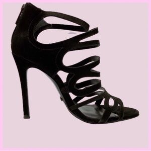 SCHUTZ Women's Pequena Suede Black Strappy Dress High Heels Sandals